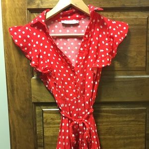 Asos House of Pearl Flutter Sleeve Polka Dot Dress